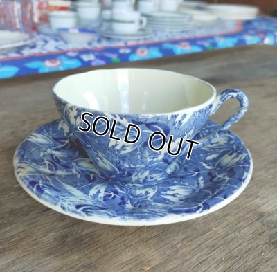 画像1: ベルギー・アンティーク　Nimy ブルー＆ホワイト　チューリップ柄のカップ＆ソーサー
